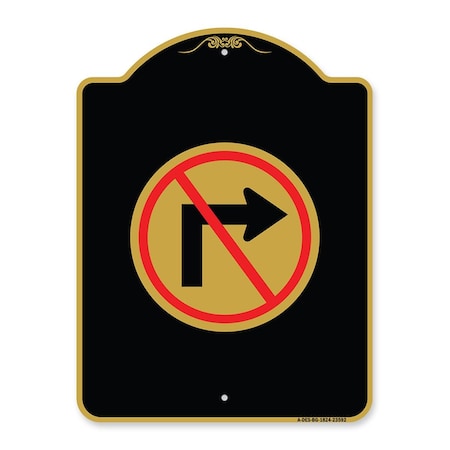 Amistad 18 x 24 in. Designer Series Sign - No Right Turn with Graphic Only, Black & Gold AM2061471